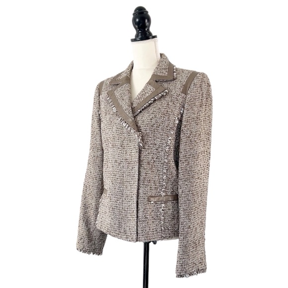 Jones New York Women’s Pewter Brown Boucle Tweed Moto Jacket Size 12 - Picture 3 of 11